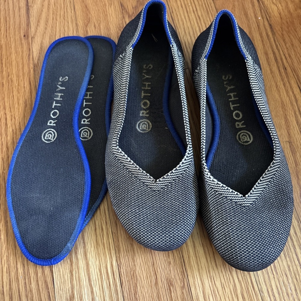 Rothy's Flat Round Toe Ballet Flats Birdseye Gray Women's Size 7.5 Extra Insert